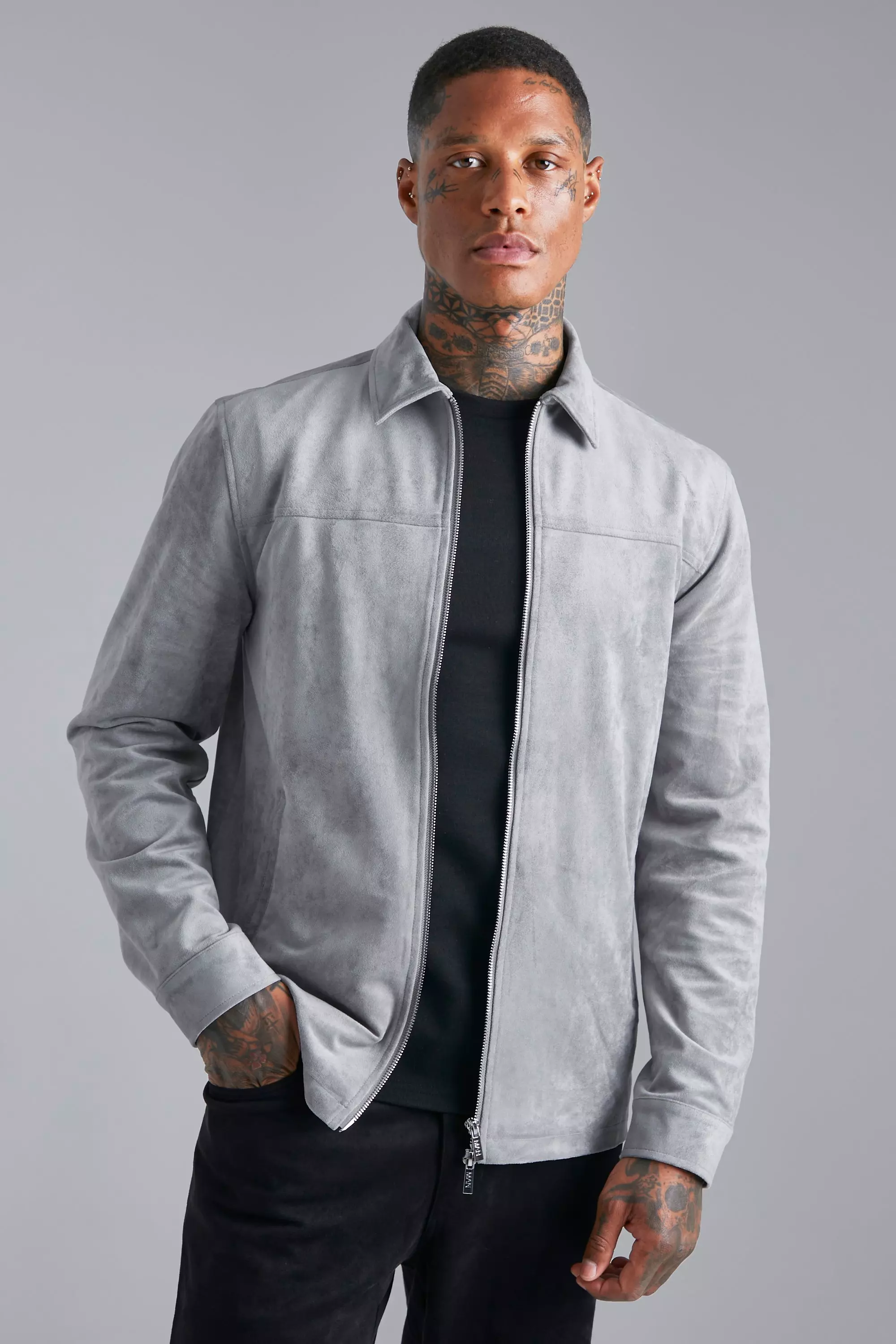 Grey faux suede jacket sale